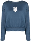 Maison Margiela Embroidered Ribbed Cotton And Silk-blend Jersey Sweatshirt In Blau