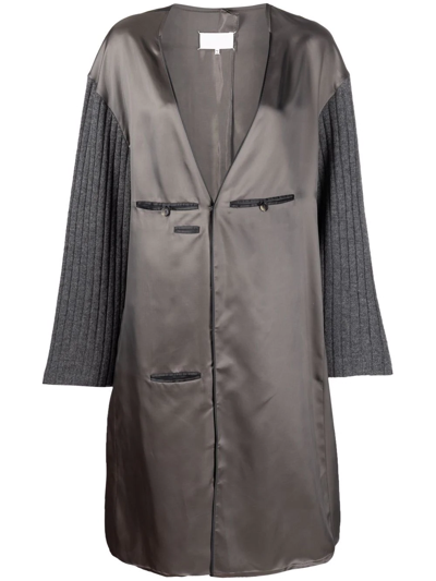 Maison Margiela V-neck Rayon Midi Dress With Rib-knit Sleeves In Grey