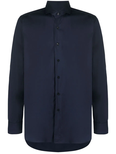 Xacus Curved-hem Buttoned-up Shirt In Blau