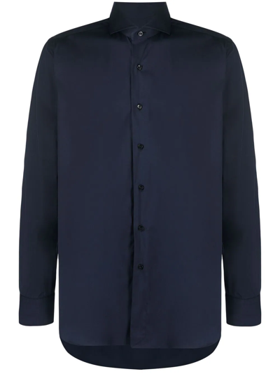 Xacus Curved-hem Buttoned-up Shirt In Blue