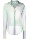 Attico Multicolour Semi-transparent Shirt With Wide Cuffs In Grün