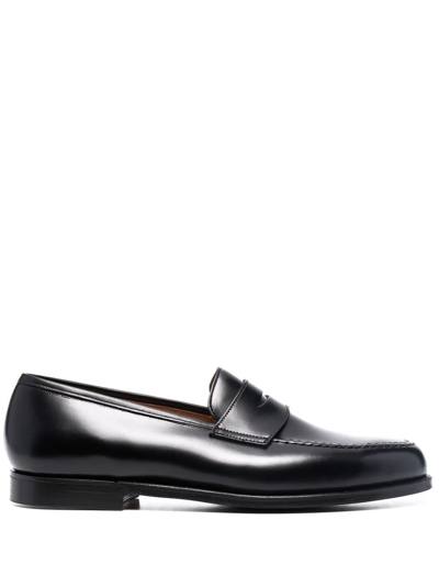 Crockett & Jones Almond-toe Leather Loafers In Schwarz