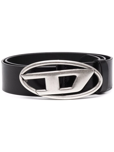 Diesel Logo-lettering Leather Belt In Black