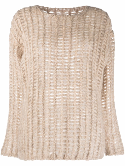 Uma Wang Pointelle-knit Crew-neck Jumper In Nude