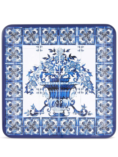 Dolce & Gabbana Large Mediterraneo-print Wooden Tray In Blau
