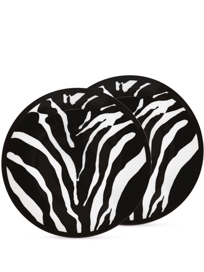 Dolce & Gabbana Zebra-print Porcelain Bread Plates (set Of 2) In White