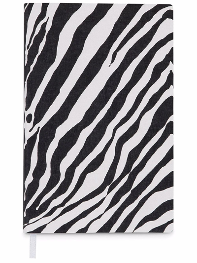 Dolce & Gabbana Small Zebra-print Leather Ruled Notebook In Black