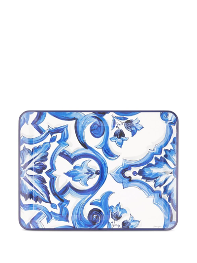Dolce & Gabbana Large Mediterraneo-print Wooden Tray In Blue