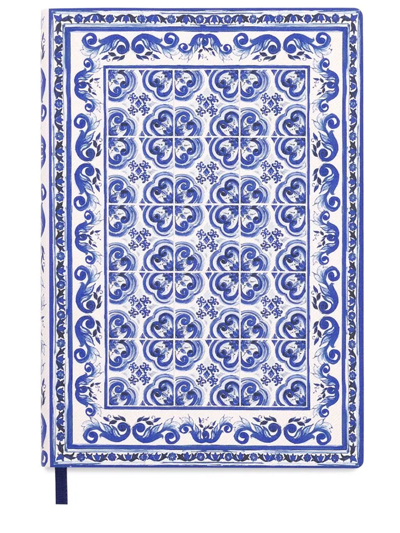 Dolce & Gabbana Medium Mediterraneo-print Ruled Notebook In Blau