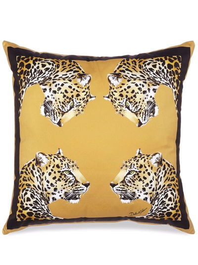 Dolce & Gabbana Medium Leopardo-print Duchesse Cotton Cushion In Yellow