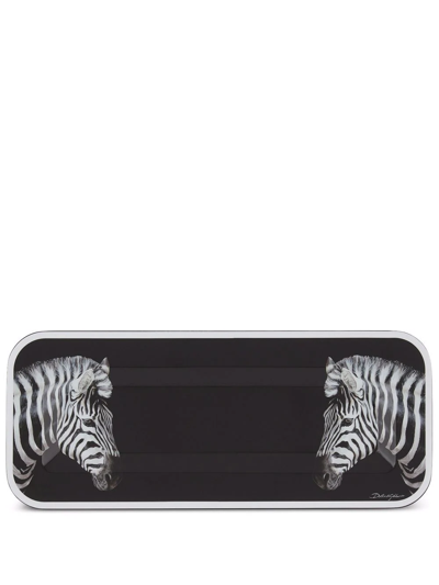 Dolce & Gabbana Small Zebra-print Wood Tray In Schwarz