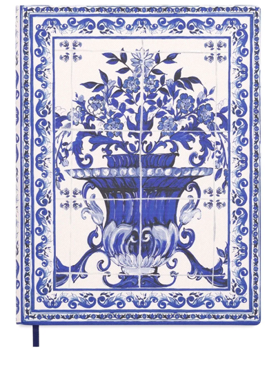 Dolce & Gabbana Large Mediterraneo-print Ruled Notebook In Blau