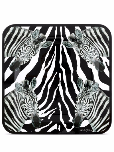 Dolce & Gabbana Medium Zebra-print Wood Tray In Schwarz