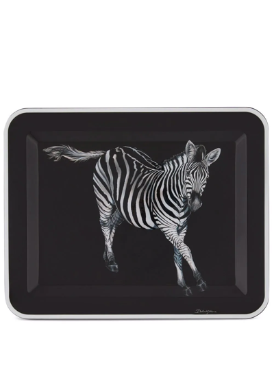 Dolce & Gabbana Medium Zebra-print Wood Tray In Schwarz