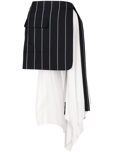 Monse Pinstripe Pleated Asymmetric Hem Miniskirt In Midnight/ White