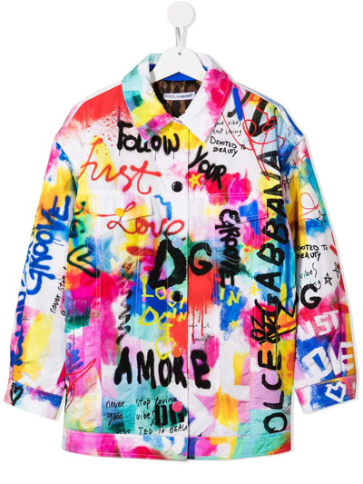 Dolce & Gabbana Kids' Graffiti Padded Jacket In Yellow