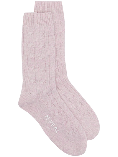 N•peal Cable-knit Organic-cashmere Socks In Pink