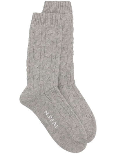 N•peal Cable-knit Organic-cashmere Socks In Grey