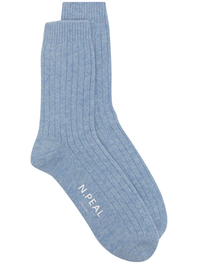 N•peal Ribbed Organic-cashmere Socks In Blue