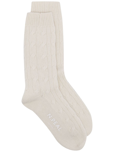 N•peal Cable-knit Organic-cashmere Socks In White