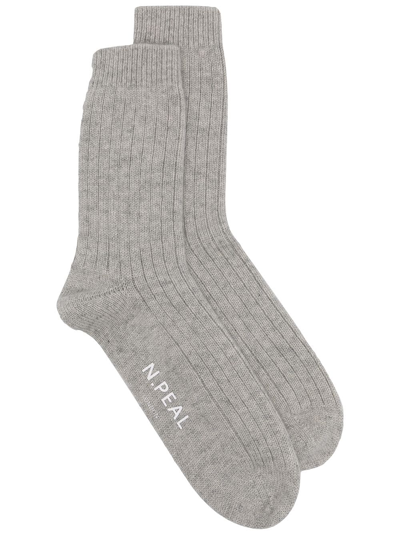 N•peal Ribbed Organic-cashmere Socks In Grey