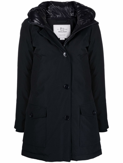 Woolrich Hooded Button-down Coat In Blue