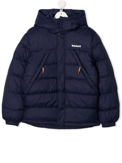 Timberland Kids' Logo Padded Hooded Jacket In Blue