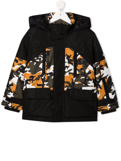 Timberland Kids' Camouflage-print Hooded Padded Coat In Black
