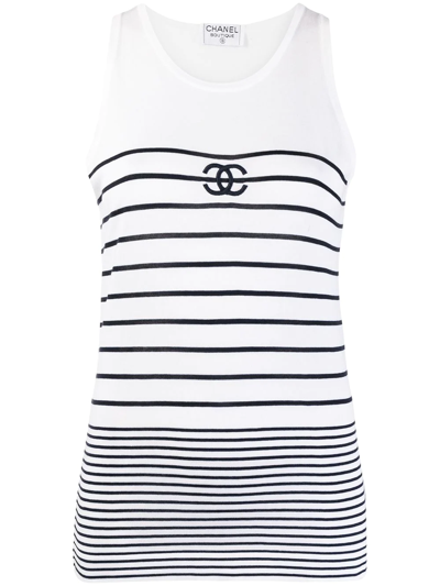 Pre-owned Chanel 1990s Cc Striped Tank Top In White