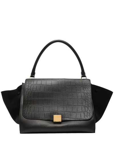 Pre-owned Celine Crocodile-embossed Trapeze-shaped Handbag In Black