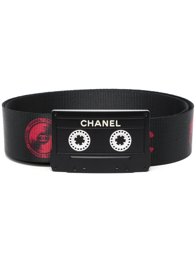 Pre-owned Chanel 2004 Cc Cassette Tape Motif Belt In Black