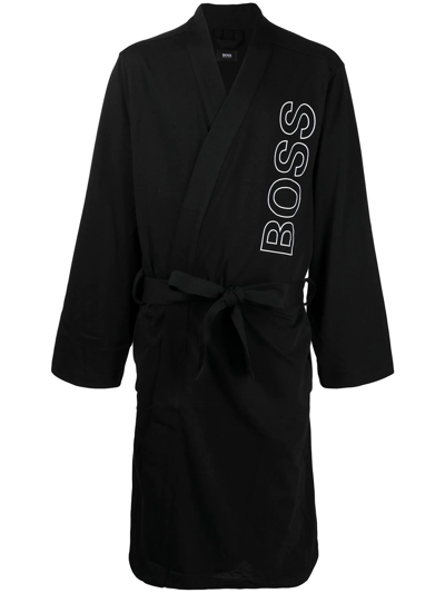 Hugo Boss Logo-print Dressing Gown In Black