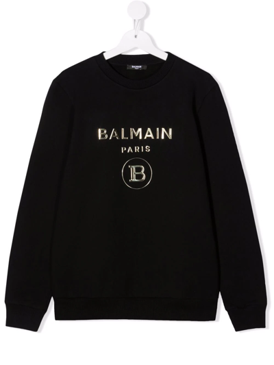 Balmain Teen Embossed-logo Sweatshirt In Black