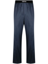 Tom Ford Velvet-trimmed Stretch-silk Satin Pyjama Trousers In Blue