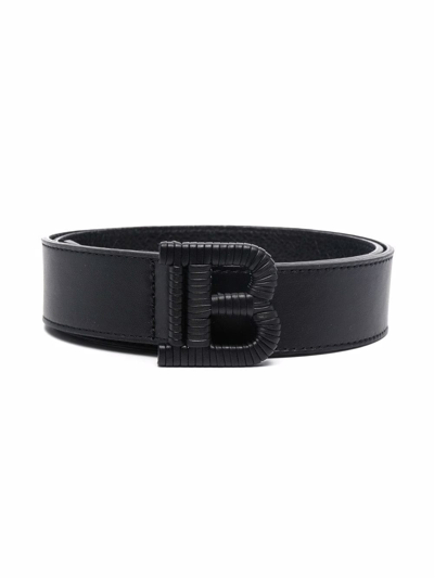Balmain Teen Logo-buckle Leather Belt In Black