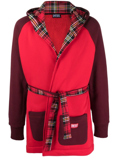 Diesel Two-tone Cotton Dressing Gown In Red