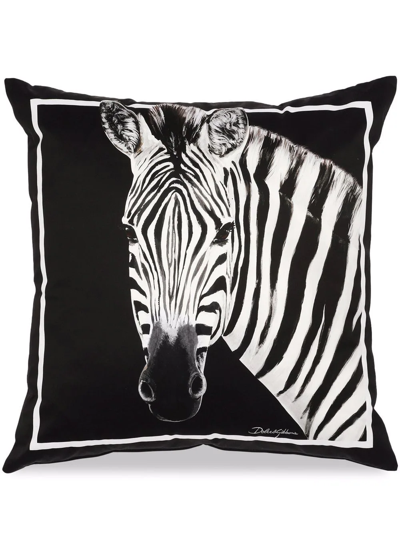 Dolce & Gabbana Medium Zebra-print Duchesse Cotton Cushion In Black