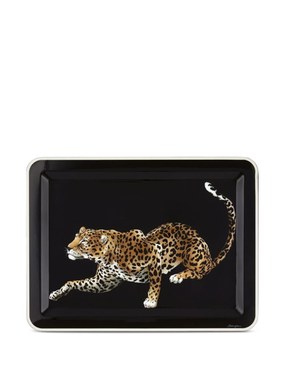 Dolce & Gabbana Large Leopard-print Tray In Black