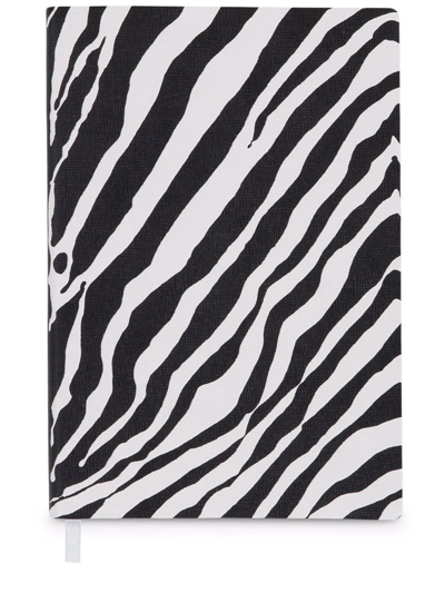 Dolce & Gabbana Medium Zebra-print Leather Ruled Notebook In Black
