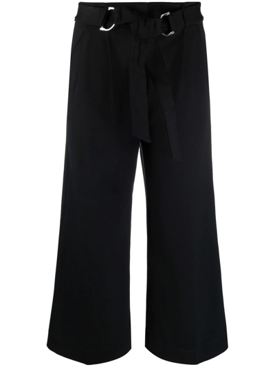 Lauren Ralph Lauren Belted Wide-leg Cropped Trousers In Schwarz