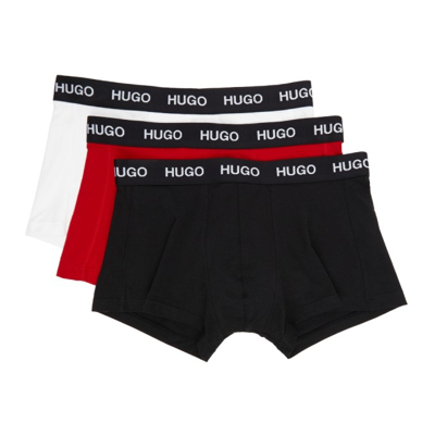 Hugo Three-pack Multicolor Logo Waistband Trunk Briefs In 960 Mix
