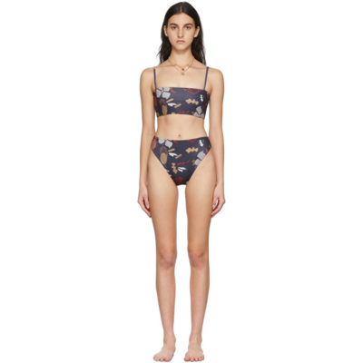 Elliss Ssense Exclusive Black Ditsy Floral Cut-out Bikini In Midnight