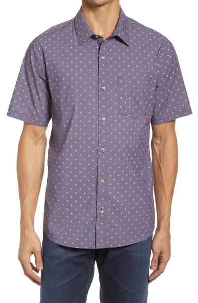 Travismathew Not Your Best Short Sleeve Button-up Shirt In Heather Purple