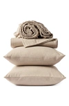 Coyuchi Cloud Brushed Organic Cotton Flannel Sheet Set In Camel Heather