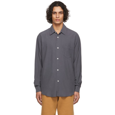 Our Legacy Blue Silk Initial Shirt In Grey | ModeSens