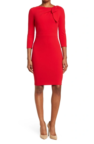 Calvin Klein Shoulder Bow 3/4 Sleeves Sheath Dress In Red