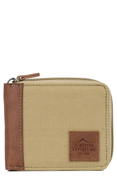 Buxton Rfid Slim Fold Zip-around Wallet In Tan