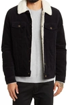 Guess Faux Shearling Lined Corduroy Shirt Jacket In Black