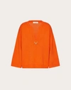 Valentino V Logo Notched Cashmere Sweater In Orange