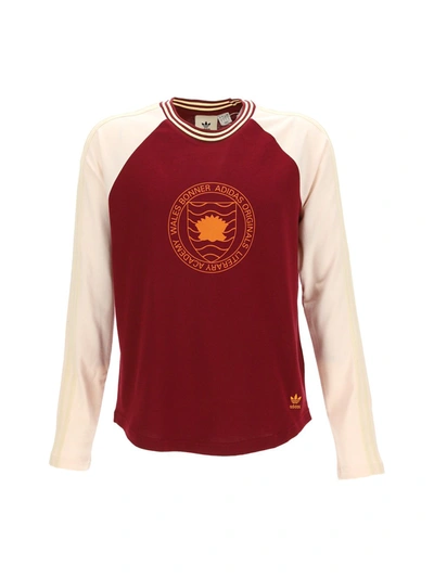 Adidas X Wales Bonner Crest-print Cotton-jersey Long-sleeved T-shirt In Collegiate Burgundy